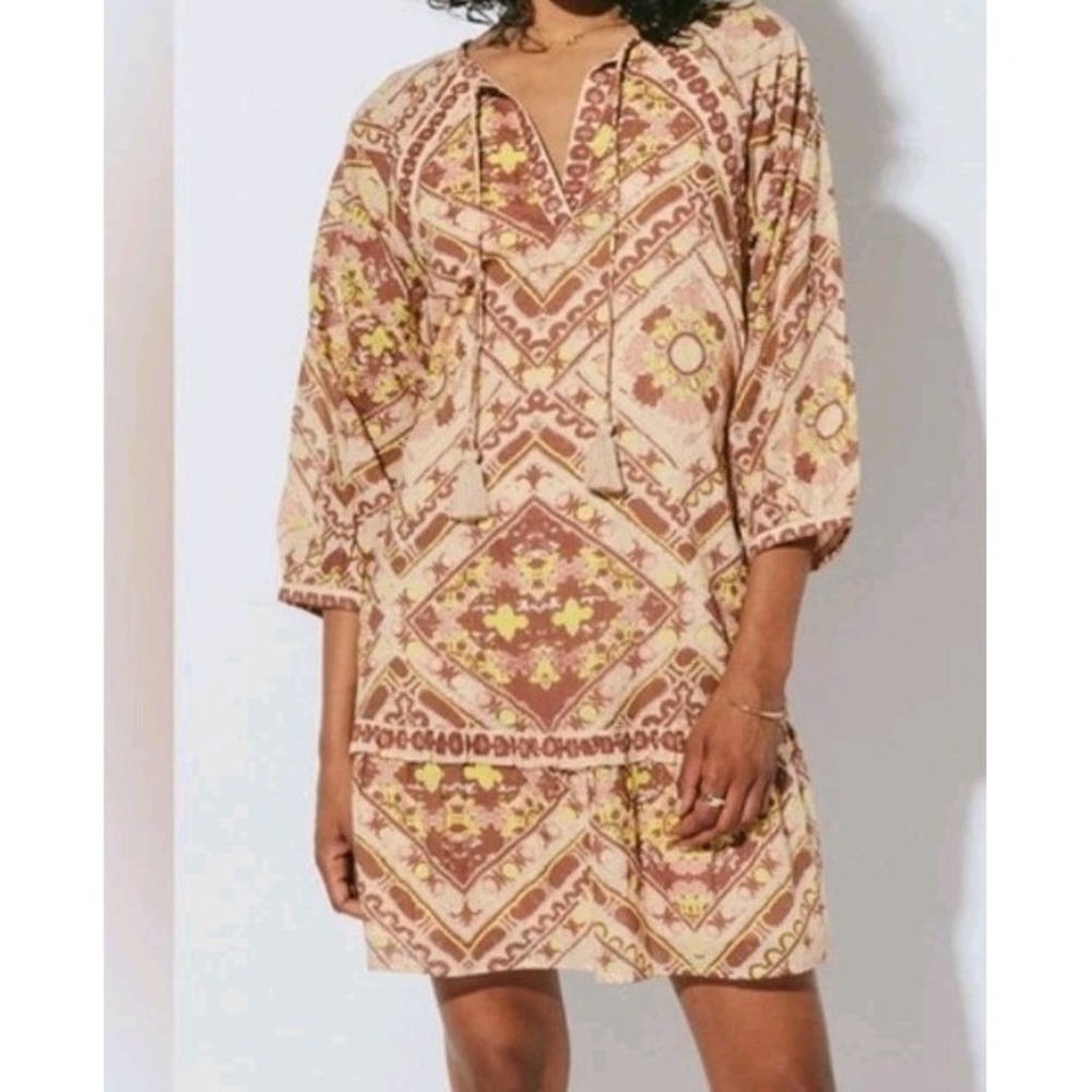 Cleobella Dress Large Amber Organic Cotton Mini Tassel Boho Cottage Resort Beach - Picture 3 of 16